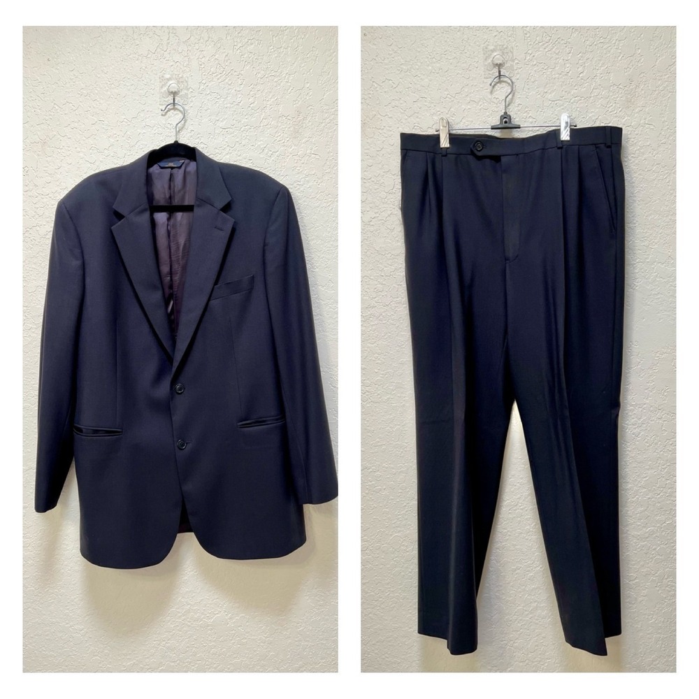 VTG Brooks Brothers 346 Mens Navy Blue Wool Stretch Suit 2 Piece Set 43L Preppy